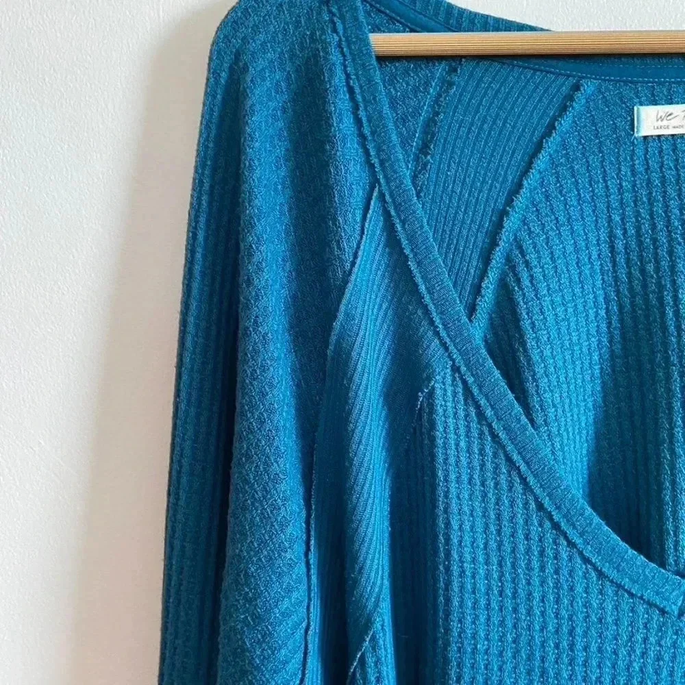 Free People Teal V Neck Thermal Top